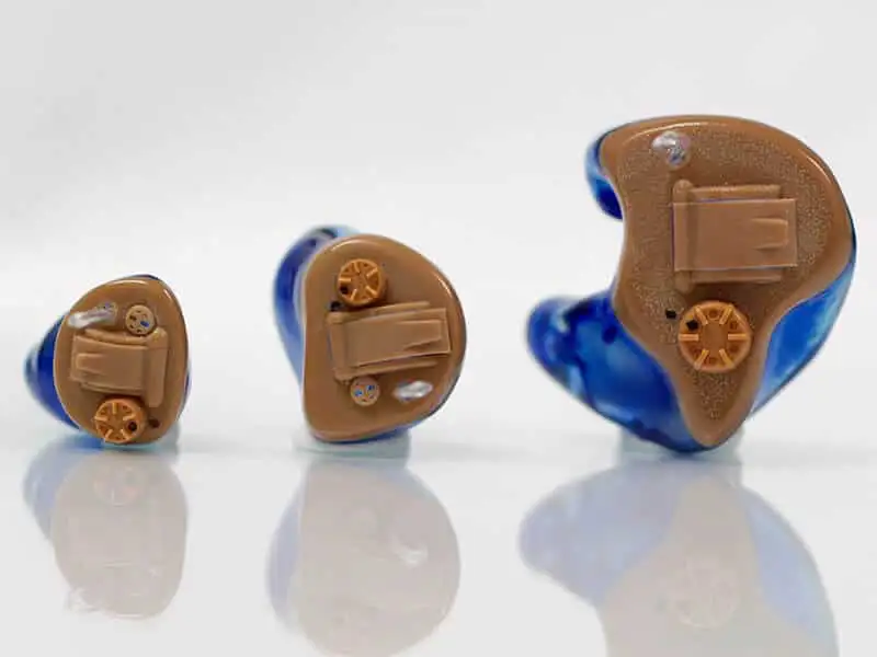 electronic hearing protection molds with brown and blue color