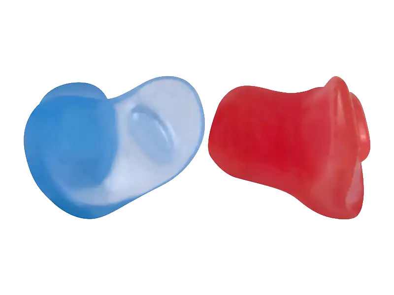 red and blue hearing protection molds