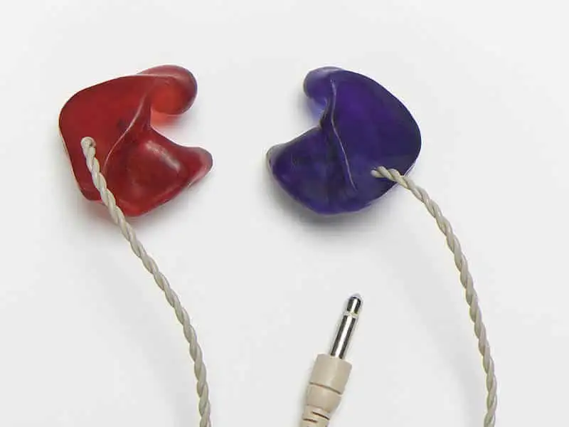 red and blue hearing protection molds for racing